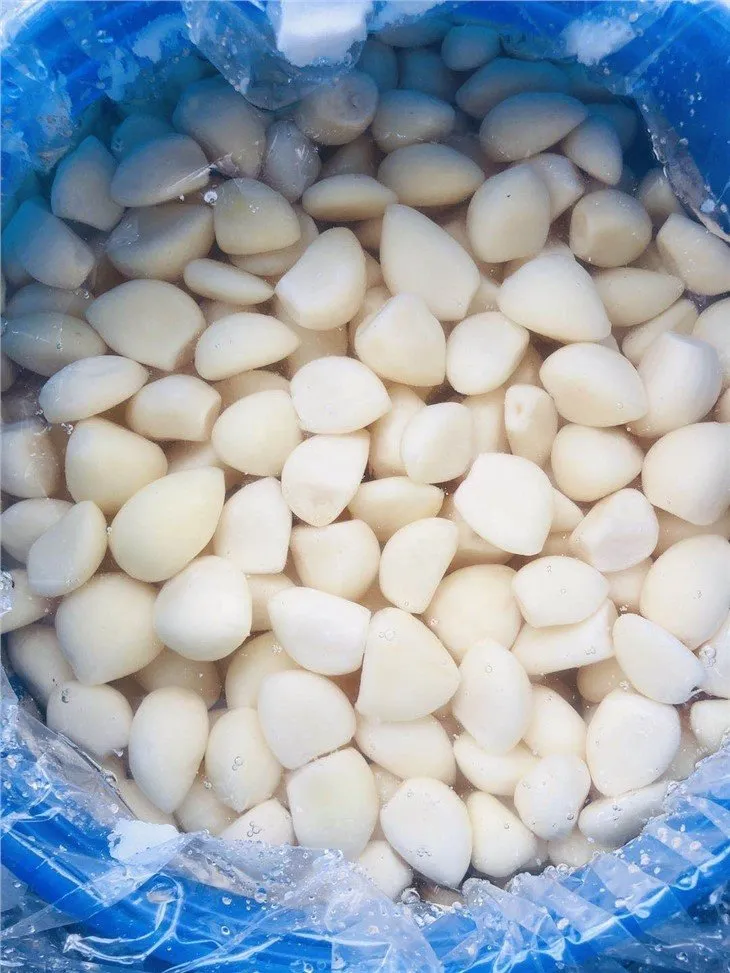 Normal white peeled white garlic cloves in salted water